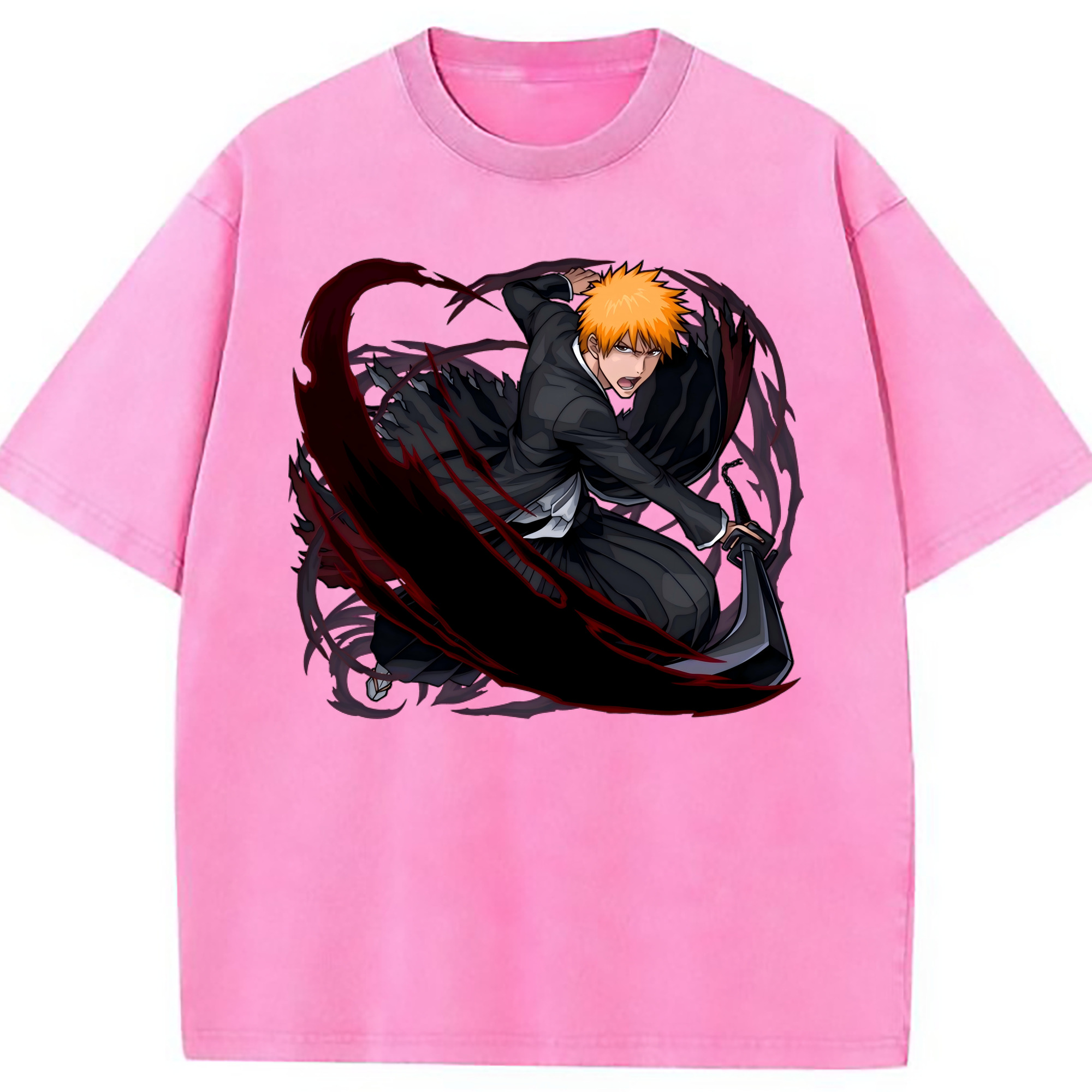 （画像用） ブリーチ 黒崎一護（くろさき いちご）BLEACH Kurosaki Ichigo 綿100% ヴィンテージ風 半袖Tシャツ（フロントプリント）